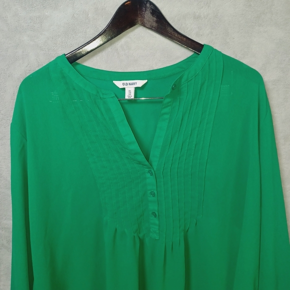Old Navy Womens Kelly Green Pleated Semi-Sheer Blouse Size XXL Tunic Boho Casual - Picture 3 of 8